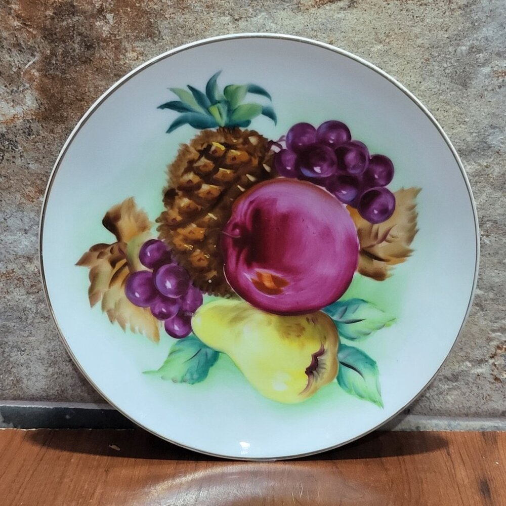 Vintage Decorative Plate Hand Painted Fruit Design